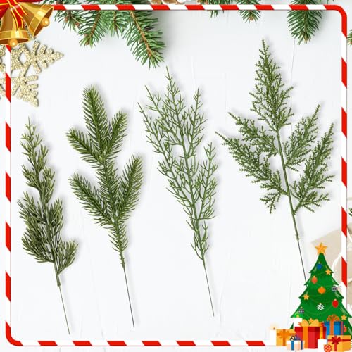 Artificial Pine Branches Set of 40 Assorted Faux Evergreen Stems for Christmas Wreaths & Garlands - Green