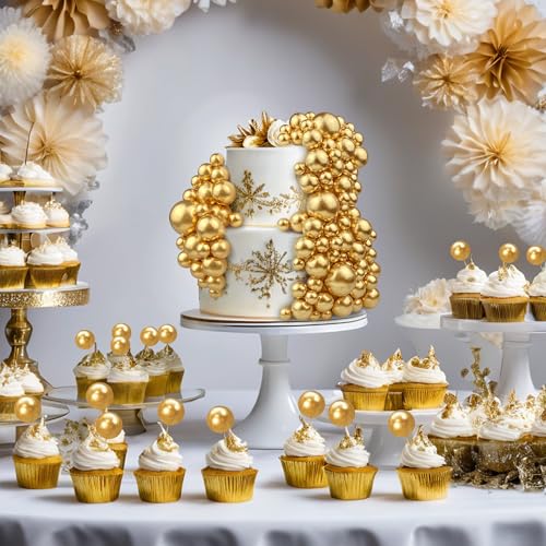 Gold Ball Cake Picks - 113 PCS Colorful Toppers for Parties
