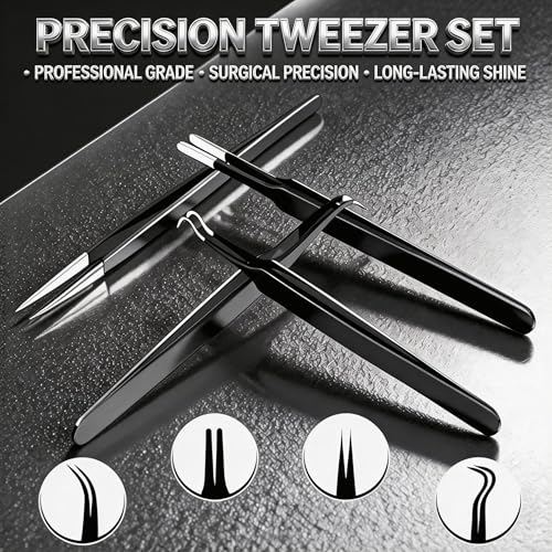 G.CATACC 4-Pack Precision Tweezers Set - Stainless Steel Anti-Static Craft & Grooming Tweezers with Case