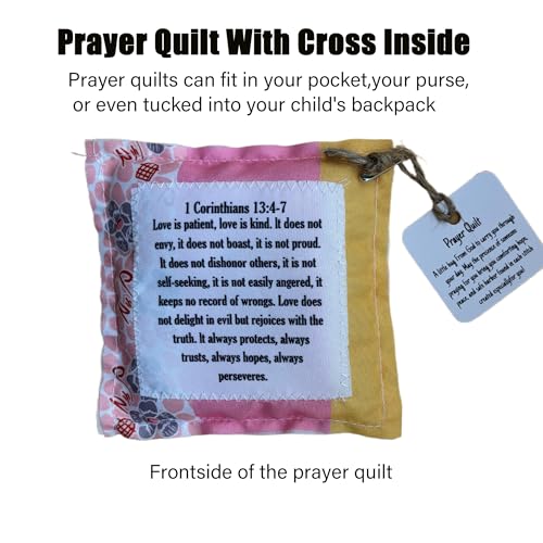 Inspirational Pocket Prayer Quilt - 4x4 Inches with Cross Design