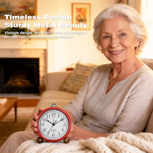 AYRELY Vintage Metal Analog Alarm Clock - Battery Operated, 5.3"