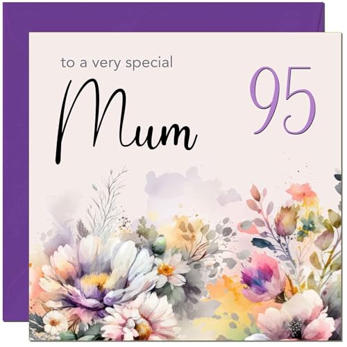 95th Birthday Card for Mum - Purple Floral, Eco-Friendly