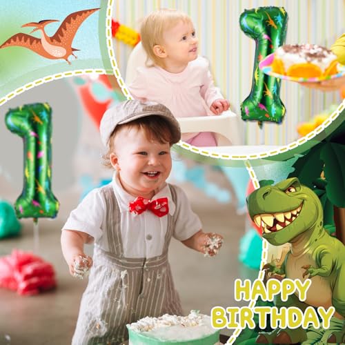 40-Inch Green Dinosaur Number 1 Balloon for Birthday Parties