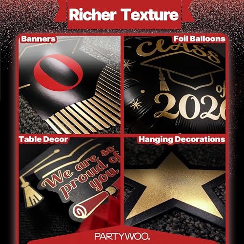 Class of 2026 Graduation Decorations Set - 19pcs Black & Red Kit