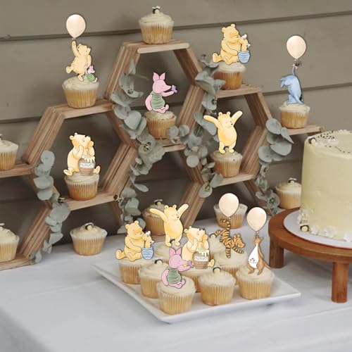 48pcs Pooh Cupcake Toppers for Baby Shower & Birthday Decorations
