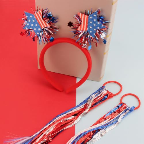 Uintoon 4th of July Patriotic Headband & Sequin Tassel Hair Ties Set