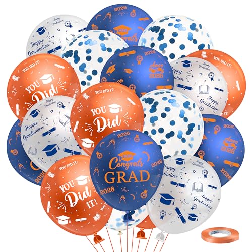 Blue and Orange Graduation Balloons Kit - 50Pcs Class of 2026