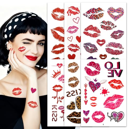 Allyix Kiss Temporary Tattoos - 78 Waterproof Lip Sticker Designs for Parties