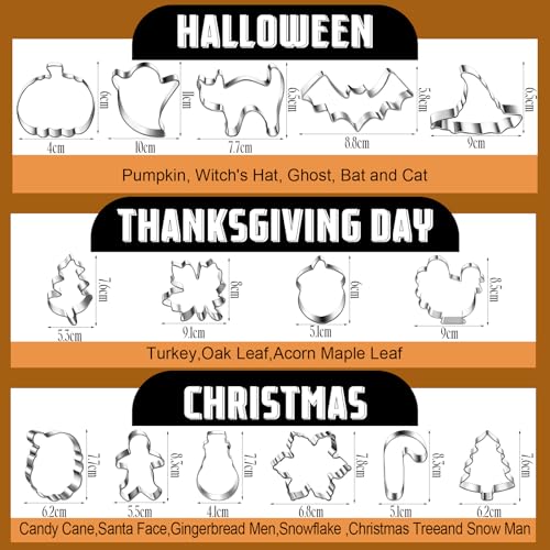 15-Piece Fall Holiday Cookie Cutter Set for Halloween Thanksgiving Christmas