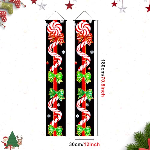 Candy Cane Christmas Banner for Front Door 12x71 Inch Holiday Porch Decor