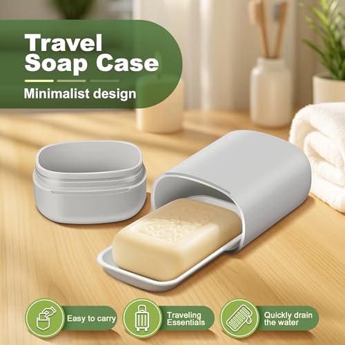 Leak-Proof Travel Soap Case with Drainage Tray - Gray Soap Holder