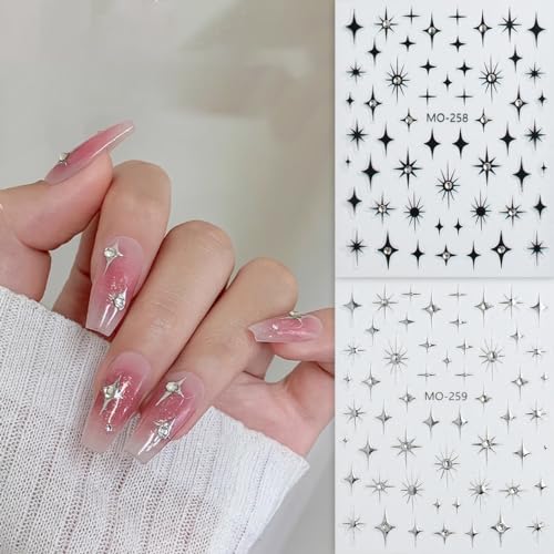Star Nail Art Stickers 3D Self-Adhesive Crystal Decals 6 Sheets