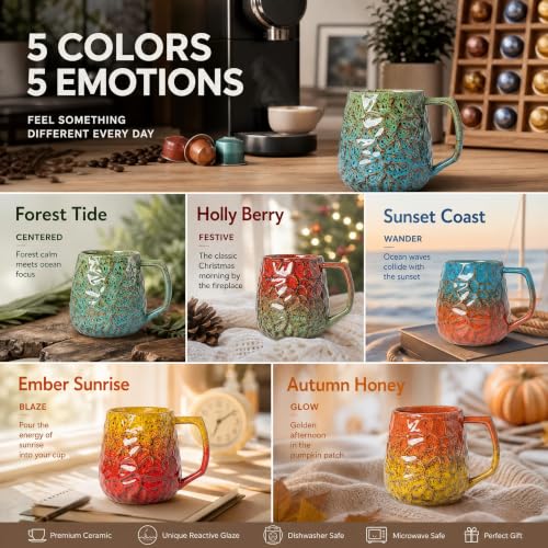 Festive Holly Berry 18oz Reactive Glaze Ceramic Coffee Mug - Red & Green