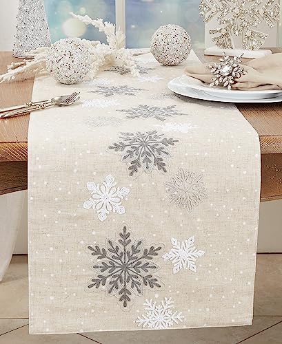 Frosty Snowflakes Table Runner - Winter Holiday Decor, 16x70 Inches