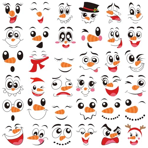 CCINEE 36pcs Christmas Snowman Face Stickers - Fun DIY Holiday Decor