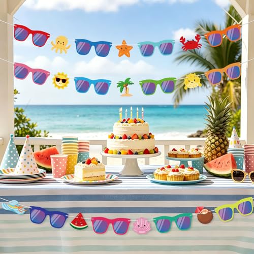 Summer Party Decorations Sunglasses Banner - Tropical Luau Supplies
