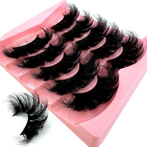 CuvDhe 5 Pairs 25mm Faux Mink False Eyelashes Fluffy Dramatic Volume
