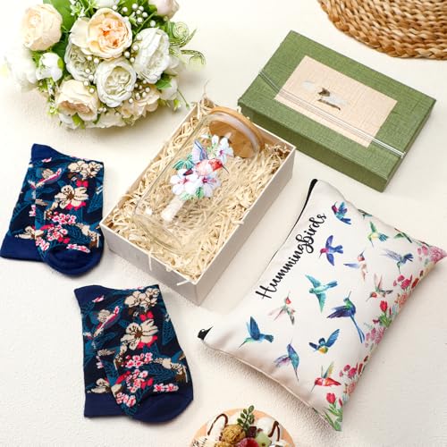 Hummingbird Gift Set with 16 oz Glass Tumbler Cosmetic Bag and Socks - Variation of Hummingbird