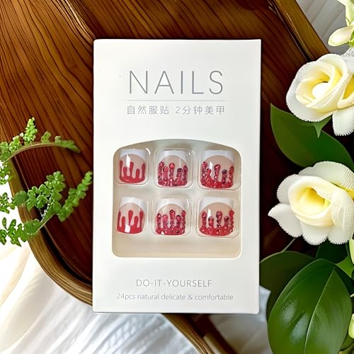 Halloween Press on Toe Nails Short Square False Toenails Red Spider Design