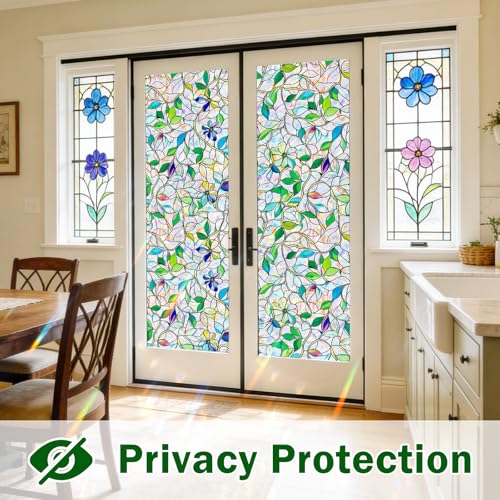 GOODKIKY Rainbow Purple Flower Window Privacy Film - 17.5" x 78.5"