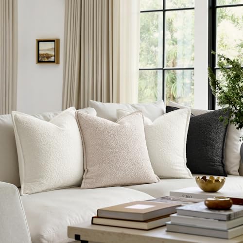 MIULEE Pack of 2 Decorative Boucle Throw Pillow Covers 12x20" White