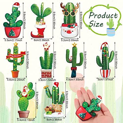 27 Pieces Christmas Tree Ornaments Set - Wooden Cactus with Santa Hat Decorations