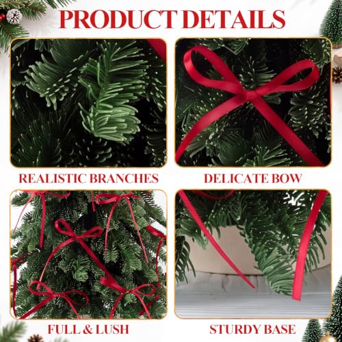 Artificial Christmas Tree with Red Bows - 15.75 Inch Mini Tabletop Decor