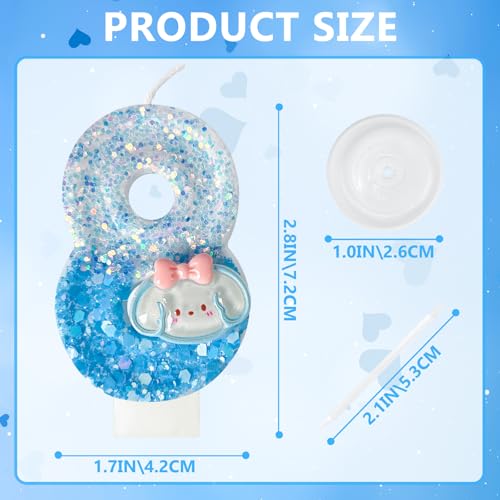 Zailo Blue Dog Birthday Candle with Sequin Base - Number 8