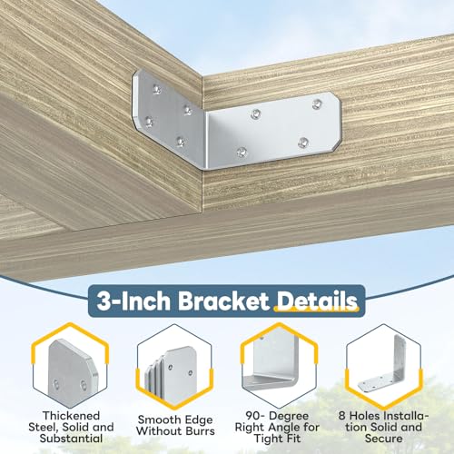 YogePote 3"x3"x1.2" L Brackets for Wood, Galvanized Steel Angle Brace (4PCS)