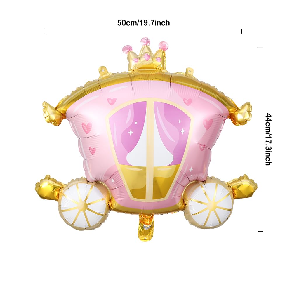 PageebO Princess Birthday Party Decorations, 5Pcs Pink Bow Castle Carriage Crown Cute Mylar Balloons for Princess Party Favors Baby Shower Once upon a Time Girl Birthday Decorations Room Decor