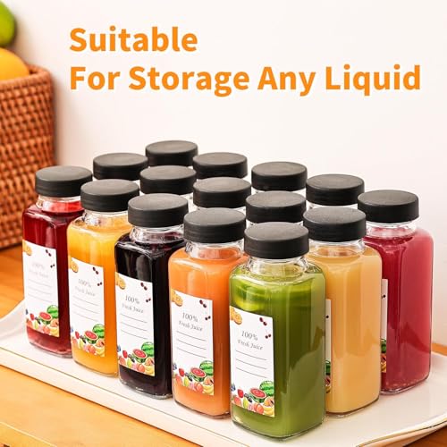 8 oz Glass Juice Bottles with Black Lids - 3 Pack Reusable Storage Jars