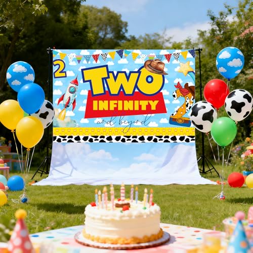 Cowboy 2nd Birthday Party Backdrop Banner - Blue Sky & Clouds