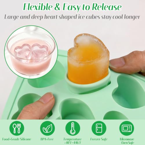 FRUIID Heart Silicone Ice Cube Molds, 3-Pack Deep Tray (Pink, Purple, Mint)