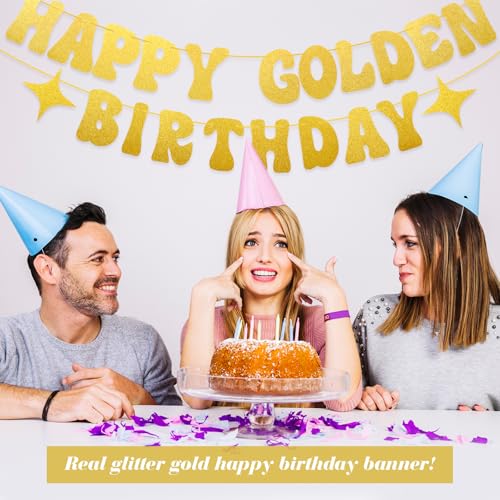 Happy Golden Birthday Banner - Premium Glitter Party Decor
