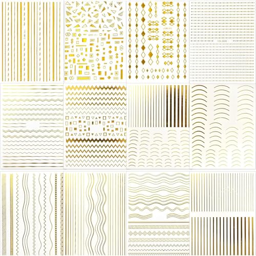 Gold Nail Art Stickers 12 Sheets 3D Self Adhesive French Tips Decals