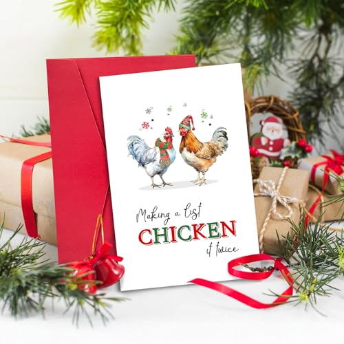 Funny Christmas Card with Envelopes - Hen Design, 8" x 5.3"