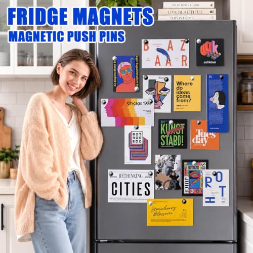 MIN CI Silver 25 Pcs Strong Fridge Magnets - Small Push Pin Magnets