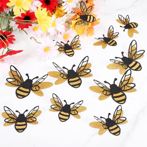 24 Pcs 3D Glitter Bee Wall Stickers - Realistic Bumble Bee Decor for Parties