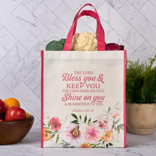Christian Art Gifts Floral Tote Bag - Numbers 6:24 Creamy Pink Scripture Bag
