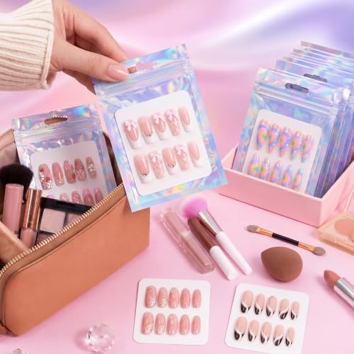 50-Piece Press On Nail Art Set with Magnetic Stands & Packaging