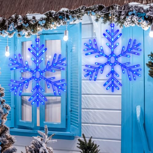 LED Snowflake Lights 2 Pack 22 Inch Christmas Window Decor Blue