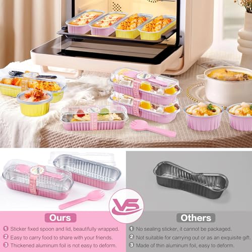 Pink Mini Loaf Pans with Lids - 6.8oz Aluminum Baking Set - 120 Pack
