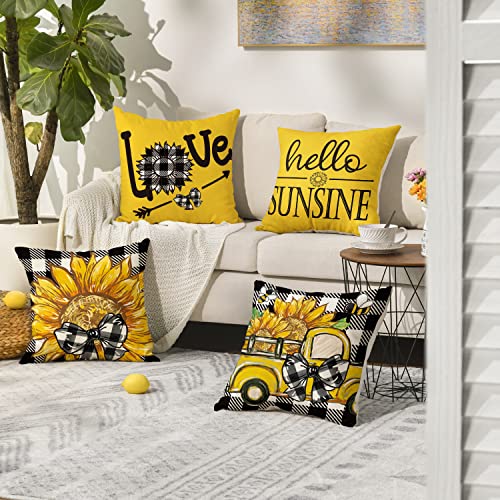 Summer Sunflower Truck Throw Pillow Covers - Set of 4, 18x18