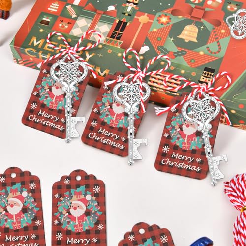 Snowflake Style Christmas Bottle Opener Keychain Set with Cards & Ropes - Silver Snowflake Design