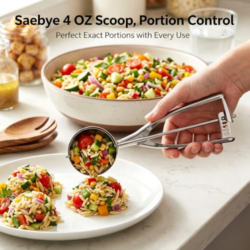 Saebye 4 oz Cookie Scoop with Trigger - Stainless Steel Ice Cream Portion Scoop