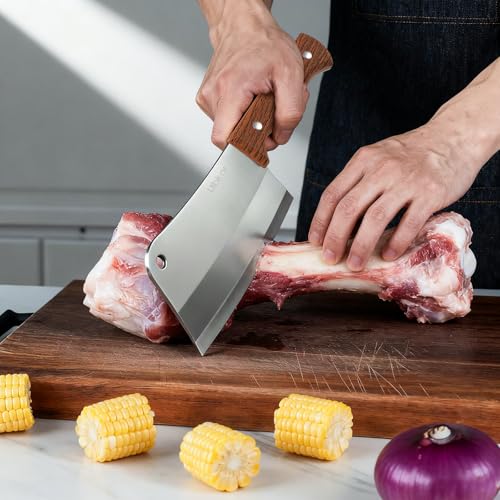 Uibkor 7-Inch Meat Cleaver - Heavy Duty Stainless Steel Butcher Knife