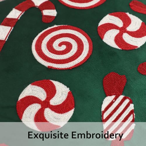 Christmas Throw Pillow Cover 18x18 Set of 2 Dark Green Candy Cane - Holiday Decor