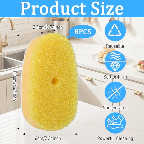 Logohu 8-Pack Dish Wand Sponge Refills Compatible with Scrub Daddy - Non-Scratch Kitchen Scrubber Heads