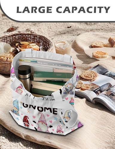 Gnome Canvas Tote Bag for Women - Reusable Cute Gnome Lover Shopping Bag