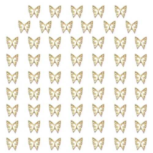 Golden 3D Butterfly Nail Charms - 60pcs Alloy Metal Nail Art Jewels